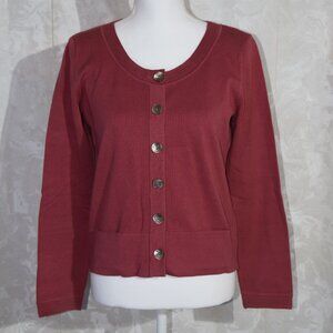 J. Jill Women's XS Rust Red Crewneck Button-Up Cardigan w/ Pockets